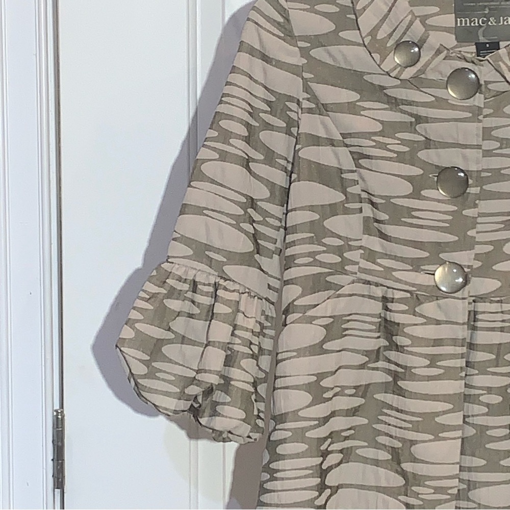 Mac & Jac women’s Jacket Retro Style Olive Beige Big Buttons pockets Crepe - Picture 4 of 11